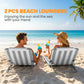 2 Pieces Beach Lounge Chair, Outdoor Folding Chaise Lounge Set w/ Pillow for Sunbath, Snap, Beige