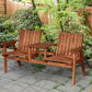 Garden Bench for 2 Persons with Middle Table and Umbrella Hole, 2-Seater Outdoor Wooden Bench with Slat Design, Orange