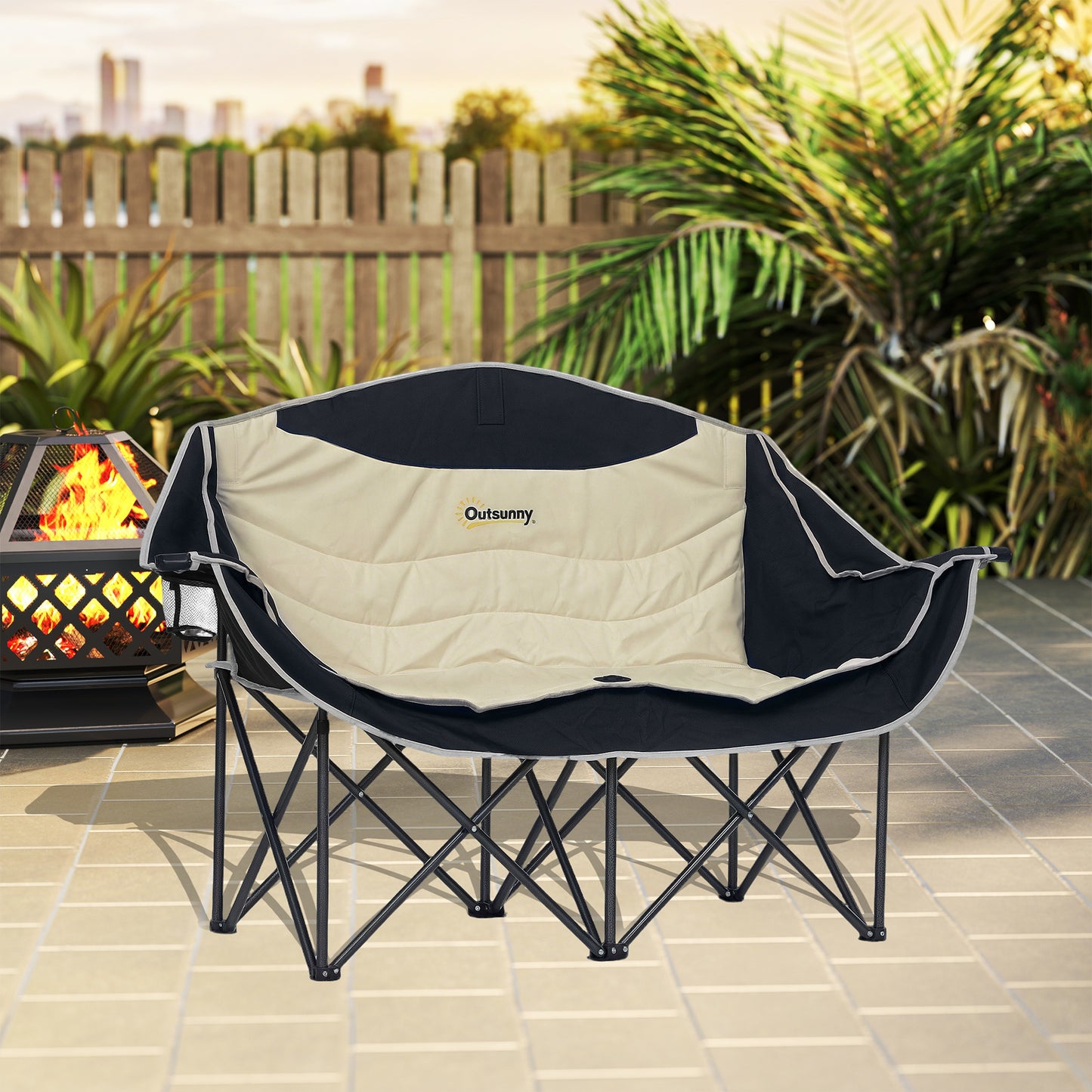 Portable Camp Chair, Double Camping Chair with Cup Holders and Carry Bag, Support 551 lbs, Khaki