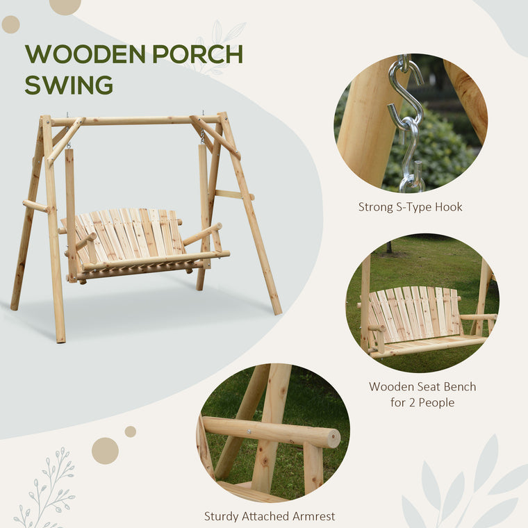 6.5' Wooden Farmhouse Log Swing Loveseat