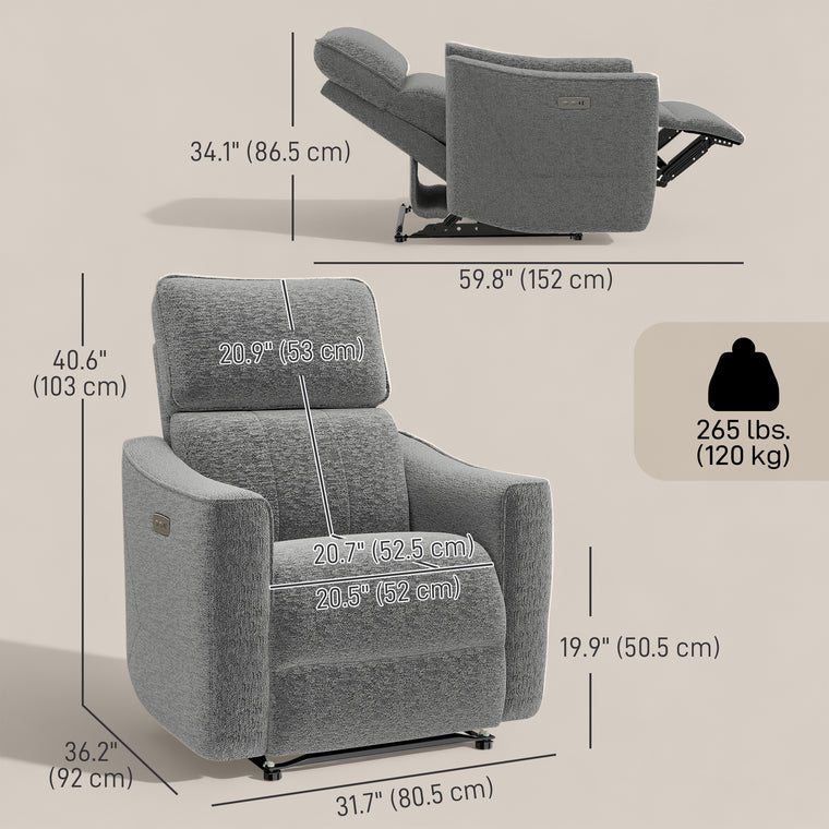 Chenille Power Recliner Chair with USB Ports