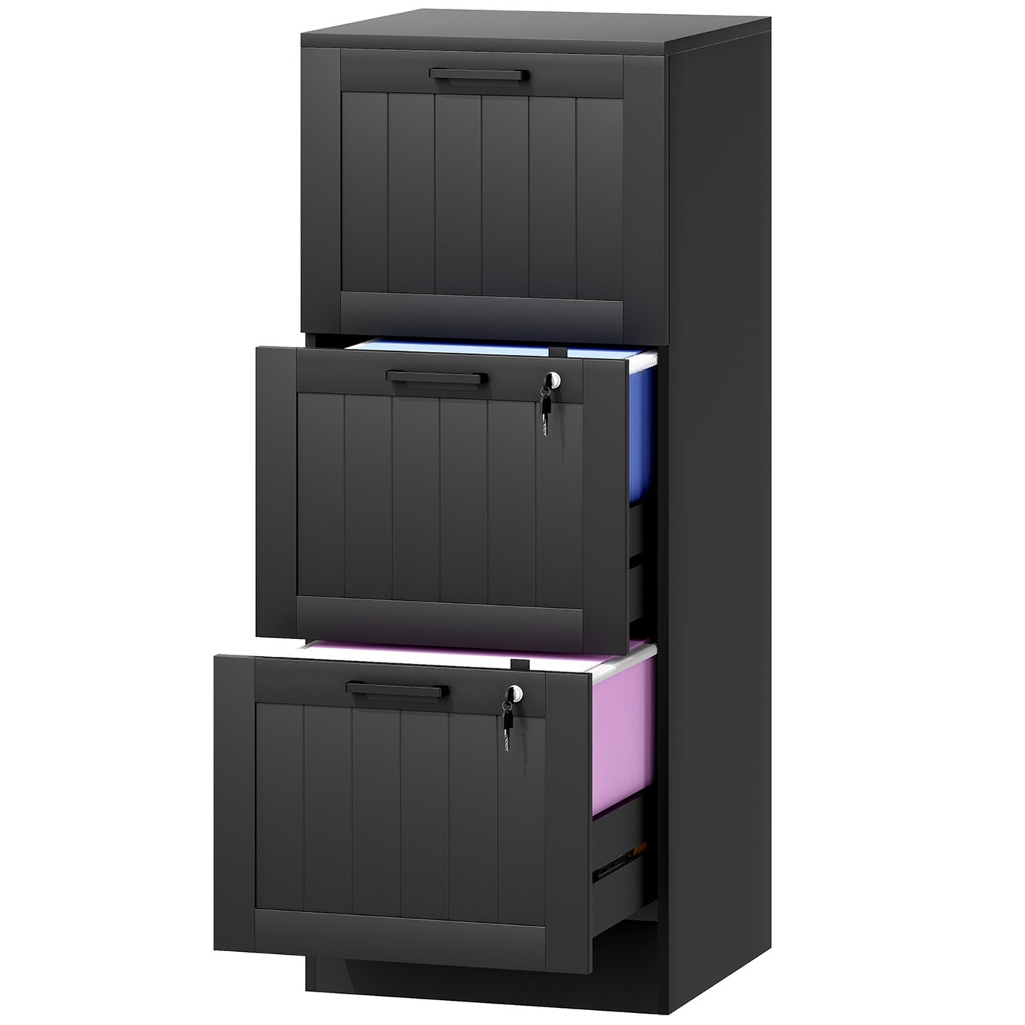 3 Drawer Filing Cabinet with Lock, Office Storage Cabinet with Adjustable Hanging Bars for A4 Letter Size Files, Black