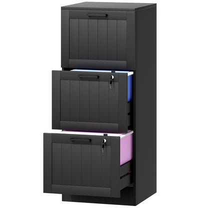 3-Drawer Filing Cabinet with Lock - Black