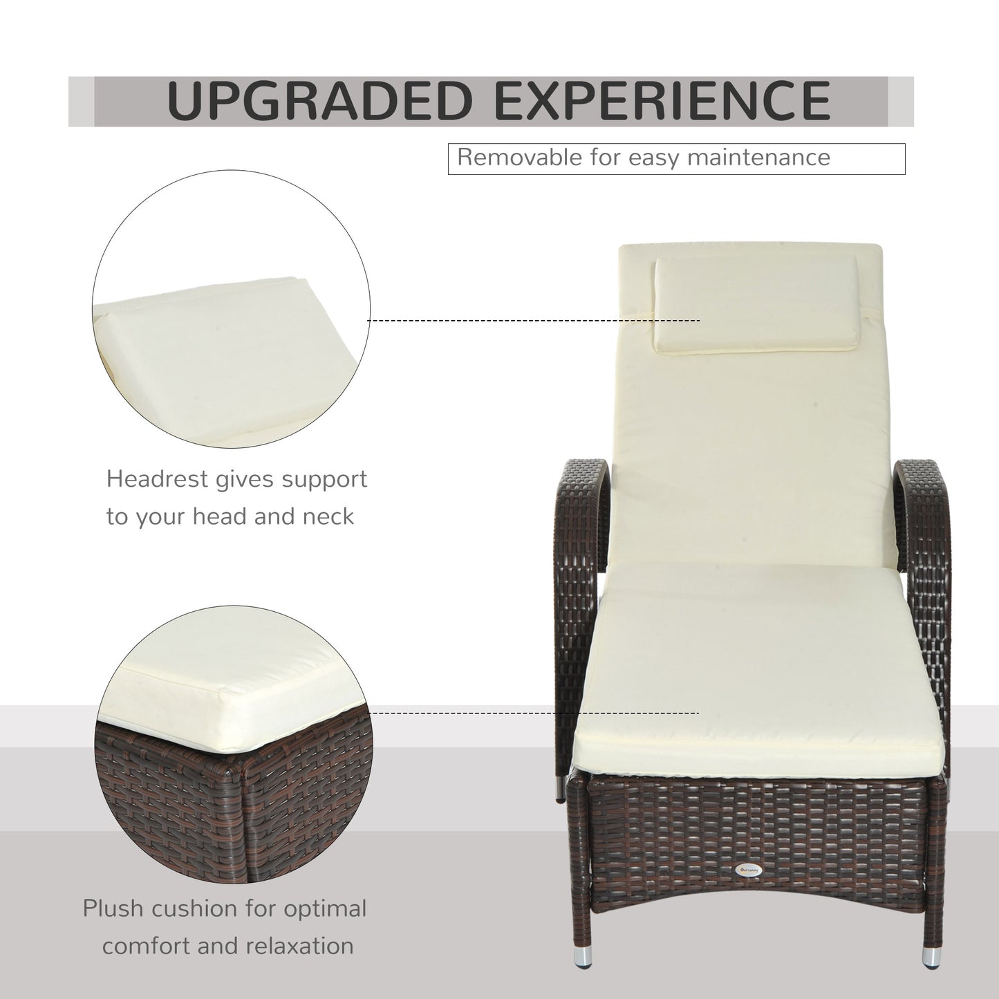 Wicker Chaise Lounge, Outdoor Lounge Chair, PE Rattan Patio Sun lounger with Head-rest, 5-Level Height Adjust Backrest, Cushion, & Wheels, Mixed Grey and Grey