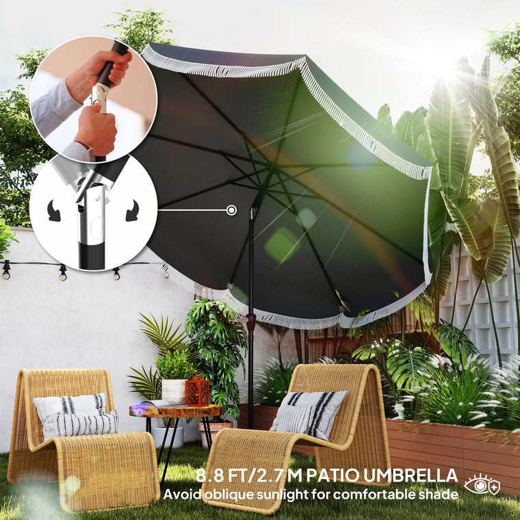 9FT Charcoal Grey Market Umbrella with Crank & Push Tilt