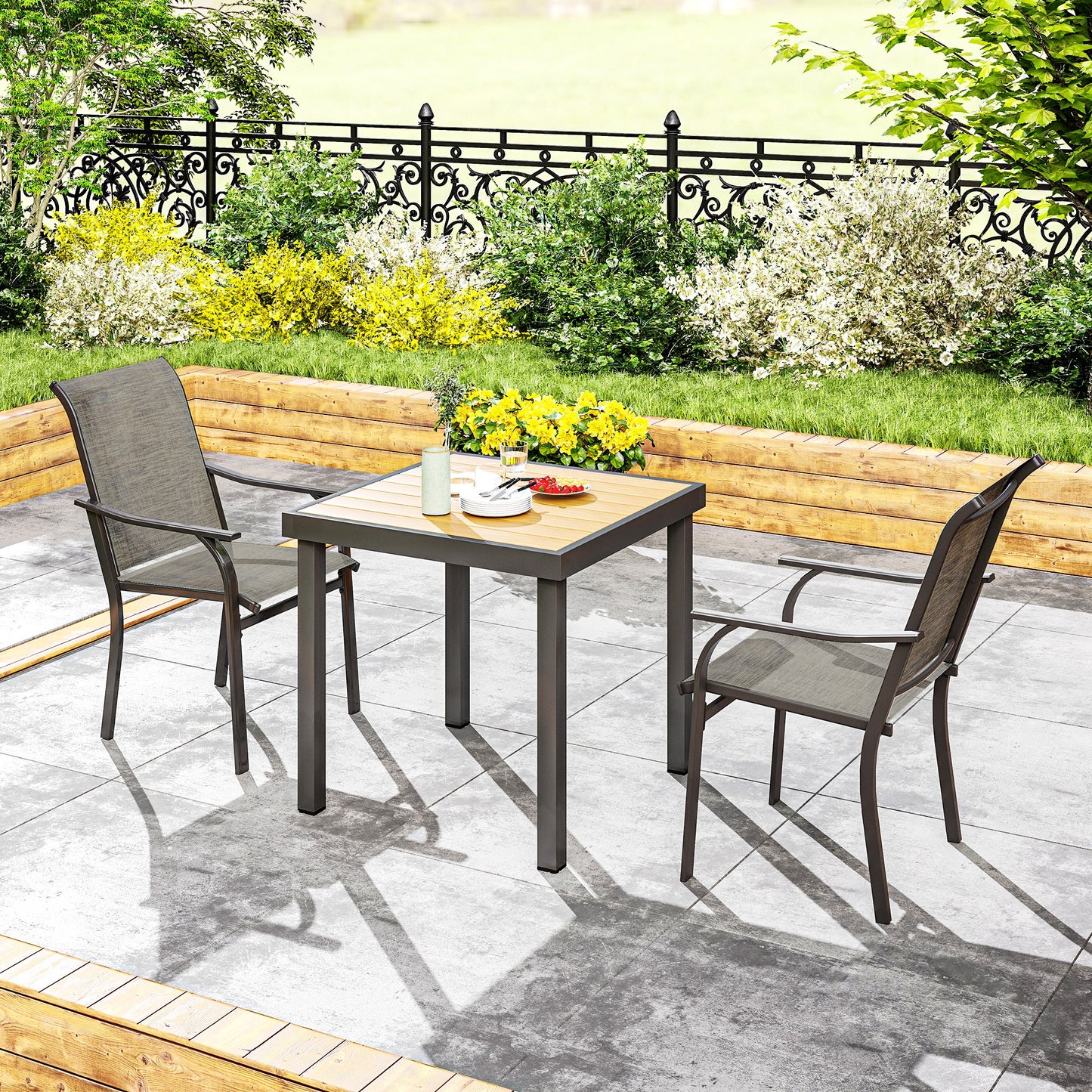Patio Chairs Set of 2 with Armrest and High Backrest, for Backyard, Balcony, Porch, Poolside, Deck, Garden, Brown