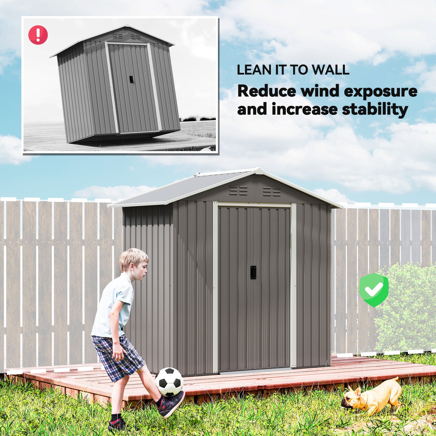 6.5x3.5ft Metal Garden Storage Shed for Outdoor Tool Storage with Double Sliding Doors and Vents, Light Grey
