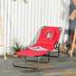 Folding Chaise Lounge Chair, Reclining Beach Tanning Chair with Face Hole, Pillow, 4-Position Adjustable Lay Flat Sun Lounger, Steel Frame for Outdoor Patio Pool, Red