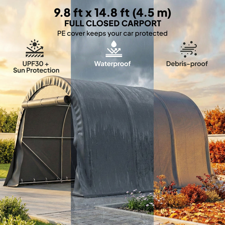 10' x 15' Dark Grey Heavy Duty Carport with Galvanized Frame