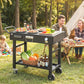Outdoor Grill Cart, Folding Grill Table with Magnetic Knife Holder, Hooks, Spice Rack, Paper Rack, Black