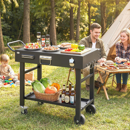 Black Folding Grill Cart with Knife Holder & Spice Rack