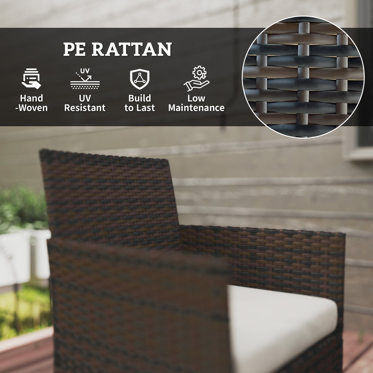 4 Pieces Wicker Outdoor Balcony Furniture Set Rattan Patio Furniture Set with Loveseat Chairs Glass Coffee Table Beige