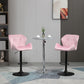 Velvet-Touch Bar Stool Set of 2 Fabric Adjustable Height Armless Counter Chairs with Swivel Seat, Pink