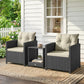 Outdoor Bistro Set, 3 Piece Wicker Patio Furniture Set with 2-Tier Glass Top Table, Cushions for Porch, Balcony, Beige