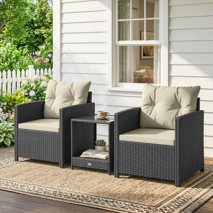3-Piece Wicker Bistro Set with 2-Tier Glass Table
