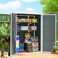 Outdoor 4.4' x 2.3' Plastic Storage Shed with Lockable Doors and Foldable Shelves, Wood-Effect Garden Shed, Grey