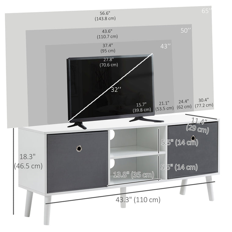 TV Stand Cabinet with Foldable Drawers - White