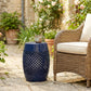 12" Steel Patio End Table, Round Hollow Drum Side Table, Accent Table for Indoor and Outdoor, Navy Blue