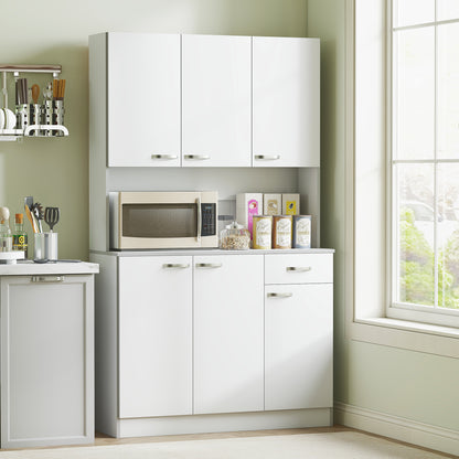 71" Buffet with Hutch and Microwave Stand - White