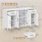 55" Buffet Cabinet with Soft-Close Doors, Modern Sideboard with 2 Drawers, 3 Adjustable Shelves and 4 Doors, White