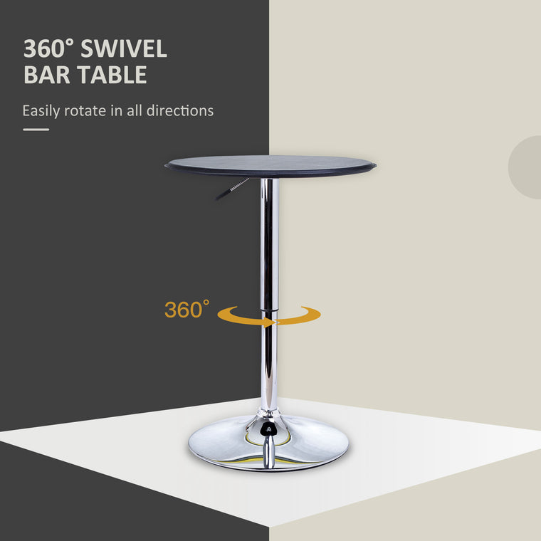 Round Adjustable-Height Bar Table with Chrome Base - Black