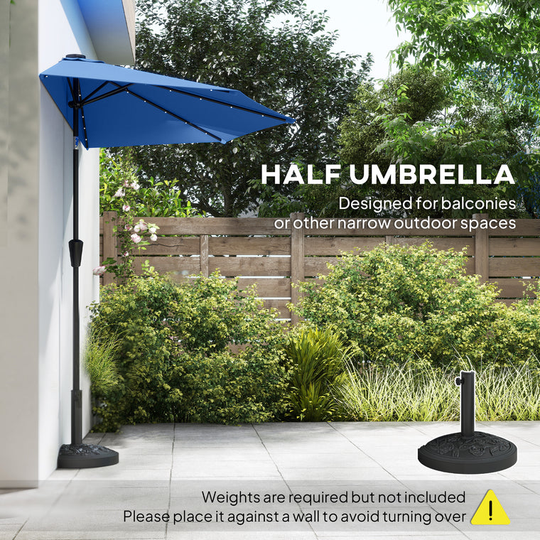 105.1" x 53.5" Navy Blue Half Umbrella with Solar LED Lights