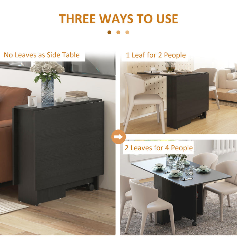 Foldable Drop-Leaf Dining Table with Storage Shelves - Black