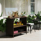 Wicker Outdoor Bar Table, PE Rattan Bar Height Patio Table with 2 Shelves, Steel Frame for Garden, Backyard, Dark Grey