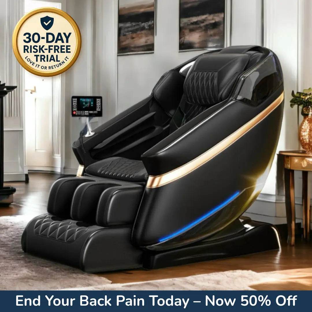 Bliss Massage Chair in black leather with full body design and foot massager