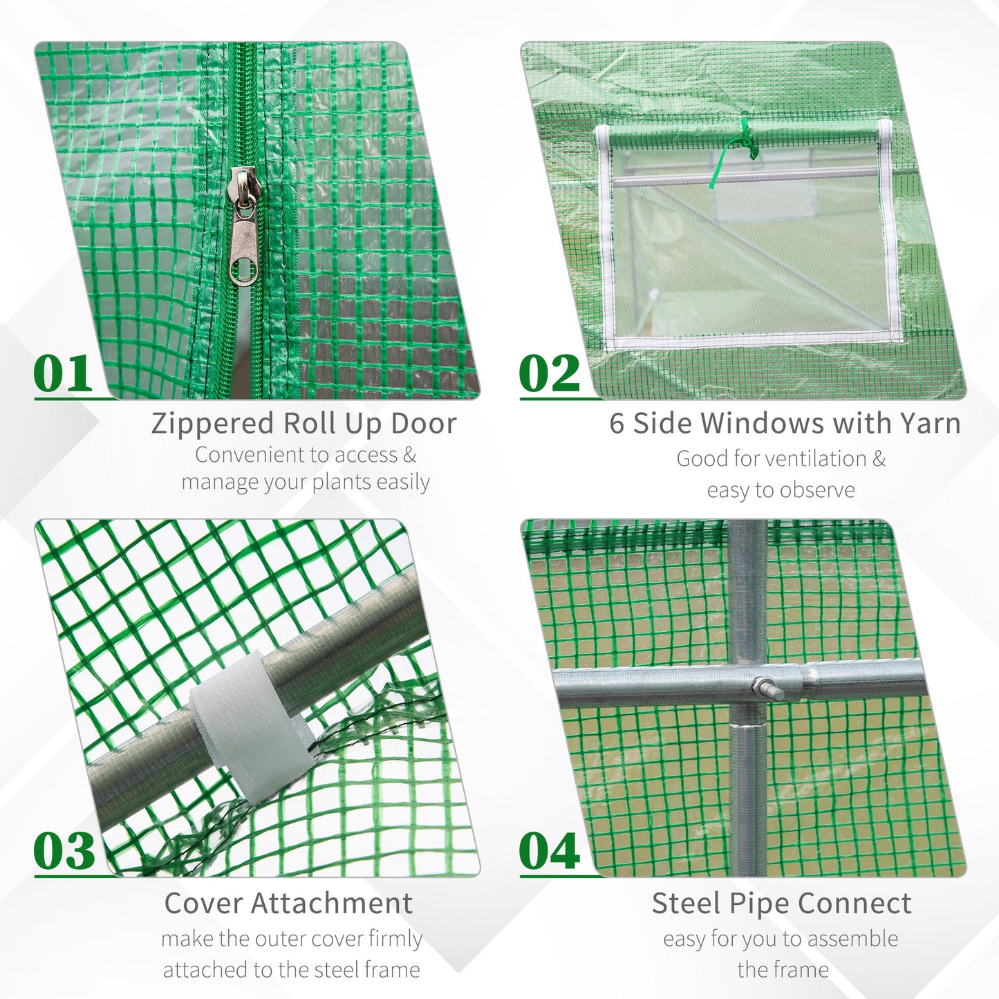 15' x 6.6' x 6.6' Walk-in Tunnel Greenhouse Garden Plant Seed Growing Warm House Outdoor Hot House w/ Roll Up Door, Windows, PE Cover Green