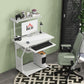32" Mobile Computer Table, Rolling Study Desk for Home Office with Keyboard Tray, Storage Shelves, Wheels, White