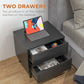 Modern Nightstand, Night Table with 2 Drawers, Bed End Table with Solid Wood Legs for Bedroom