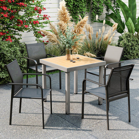 Stackable Patio Chairs Set of 4, Outdoor Dining Chairs with 20" Deep Seat, All Weather Breathable Mesh, Armrests, Black - Black