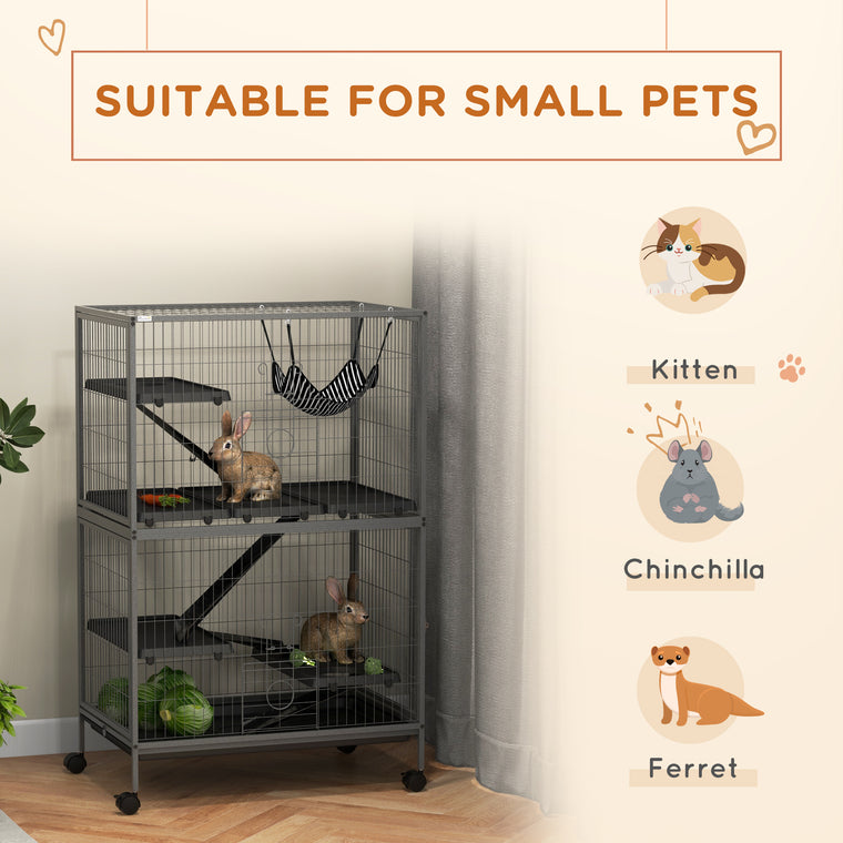 5-Tier Grey Rolling Small Animal Cage for Guinea Pigs & Ferrets