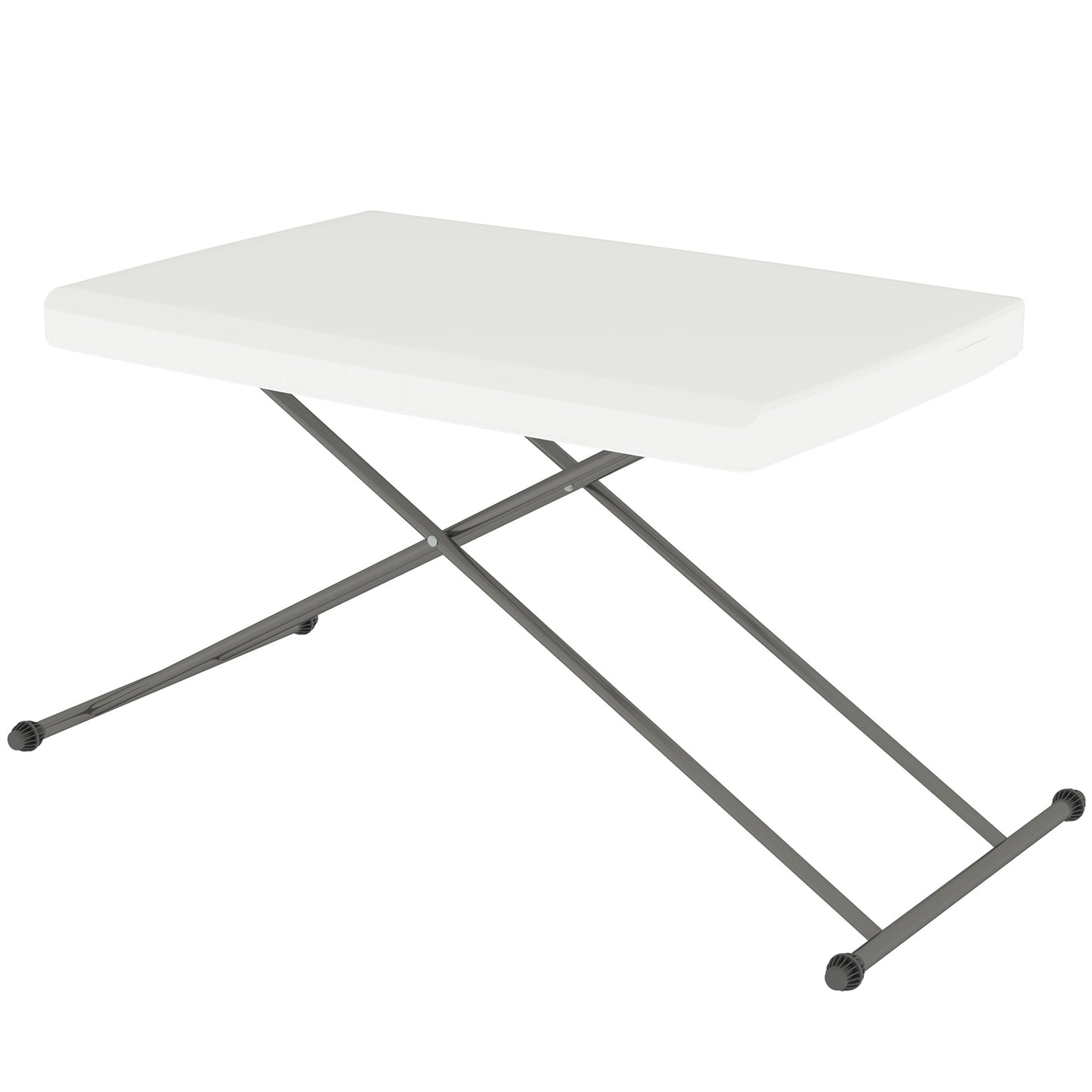 Folding Outdoor Patio Table, 3-Level Adjustable Camping Table Picnic Table with HDPE Top, Steel Legs, White