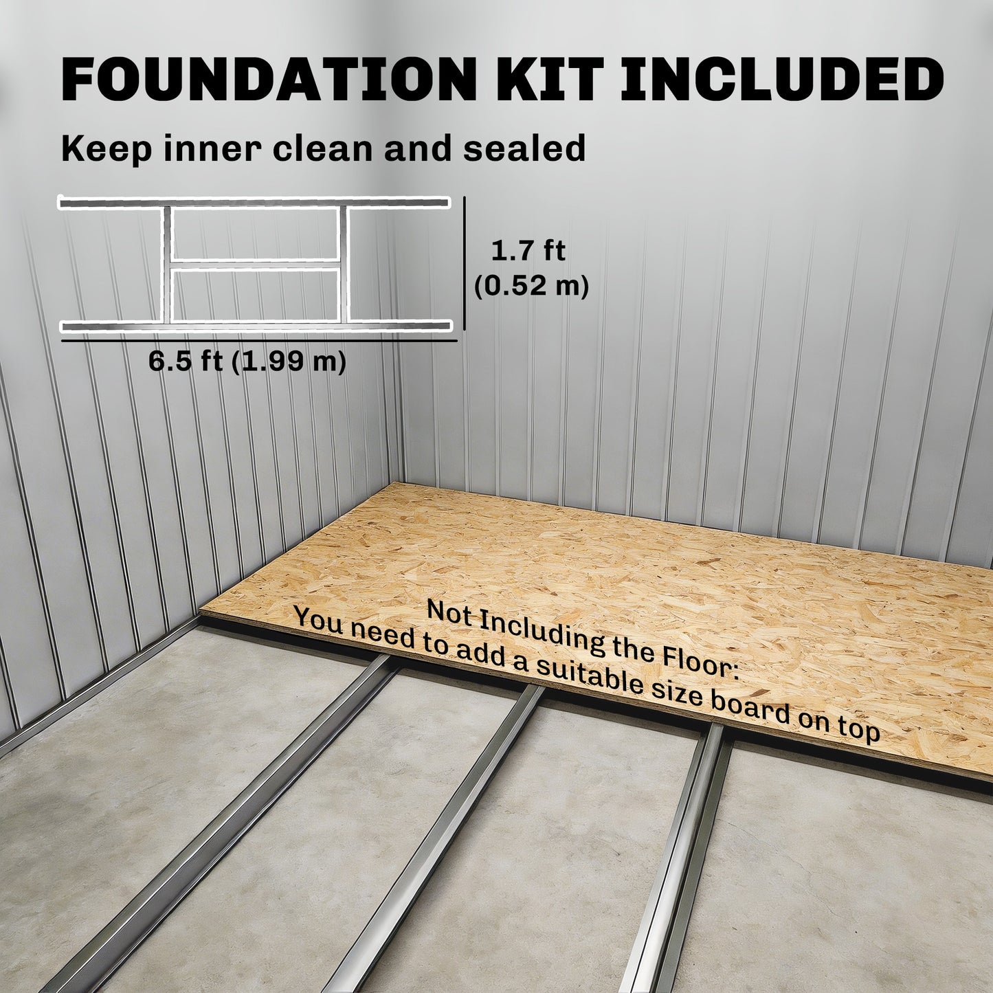 7' x 4' Galvanized Steel Garden Shed with Foundation Kit