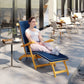 Folding Patio Lounge Chair with Padded Cushion, Acacia Wood Patio Lounger Recliner with Footrest for Garden, White - Natural