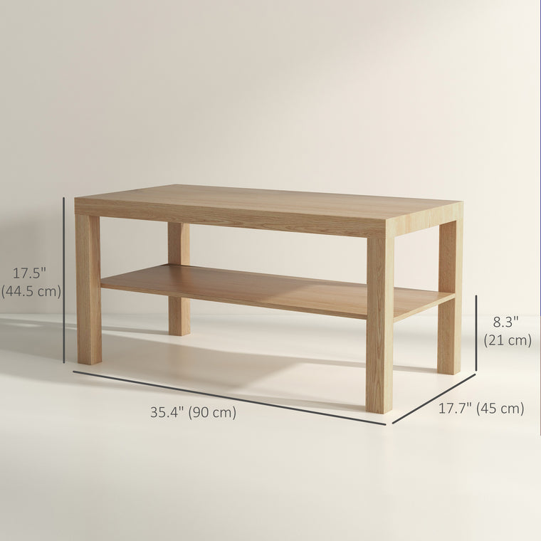 2-Tier Coffee Table with Storage Shelf - Natural Wood