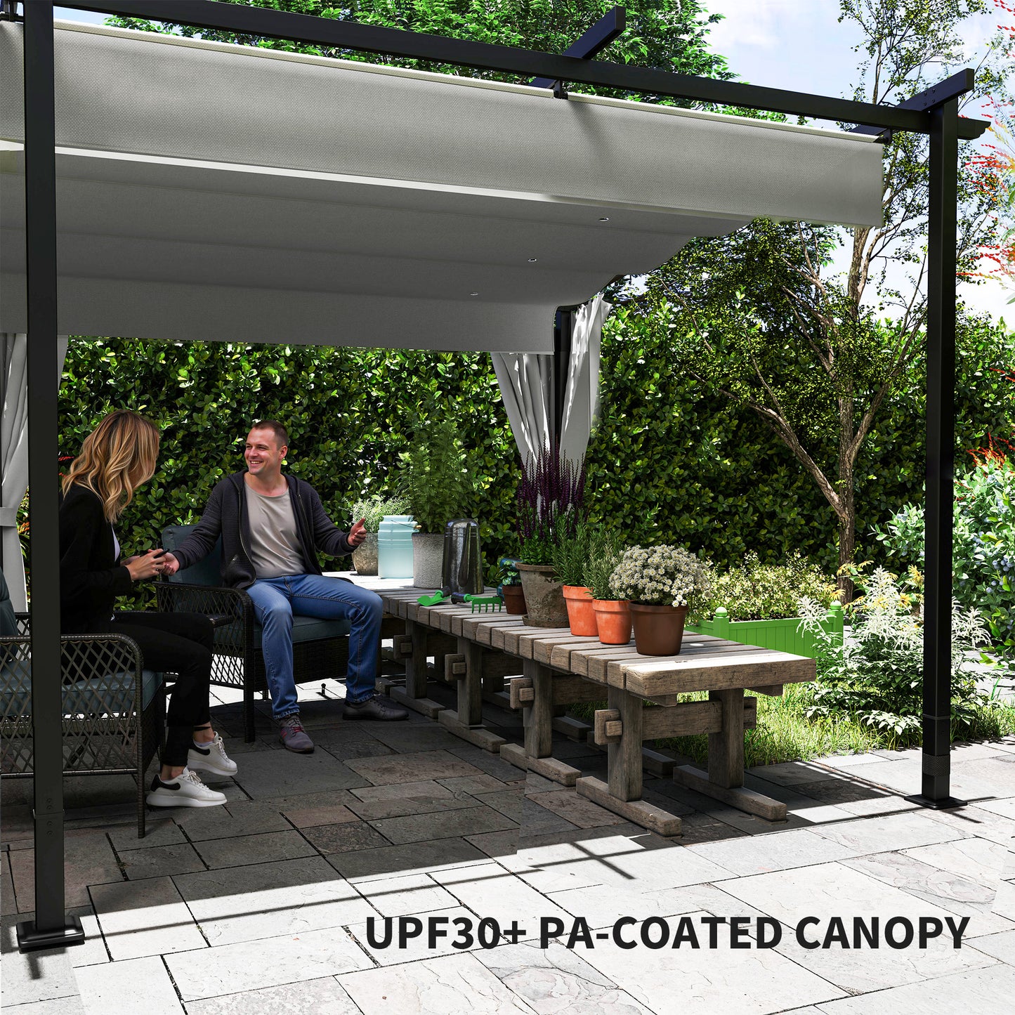 Metal Retractable Pergola Canopy with Sidewalls, Outdoor Gazebo UPF30+ Sun Shade Shelter for Garden, Deck