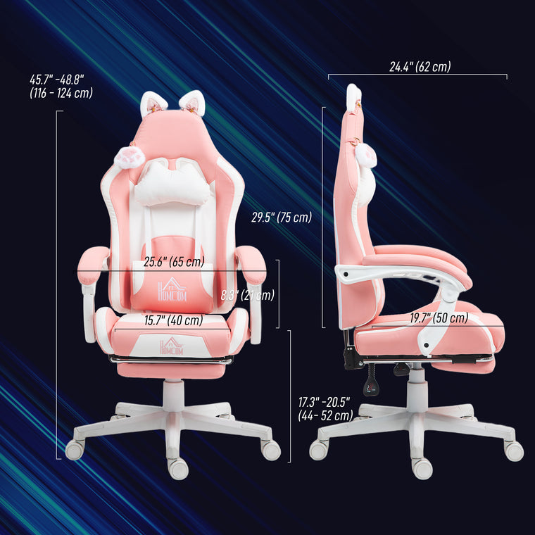 Racing Gaming Chair with Footrest - Pink