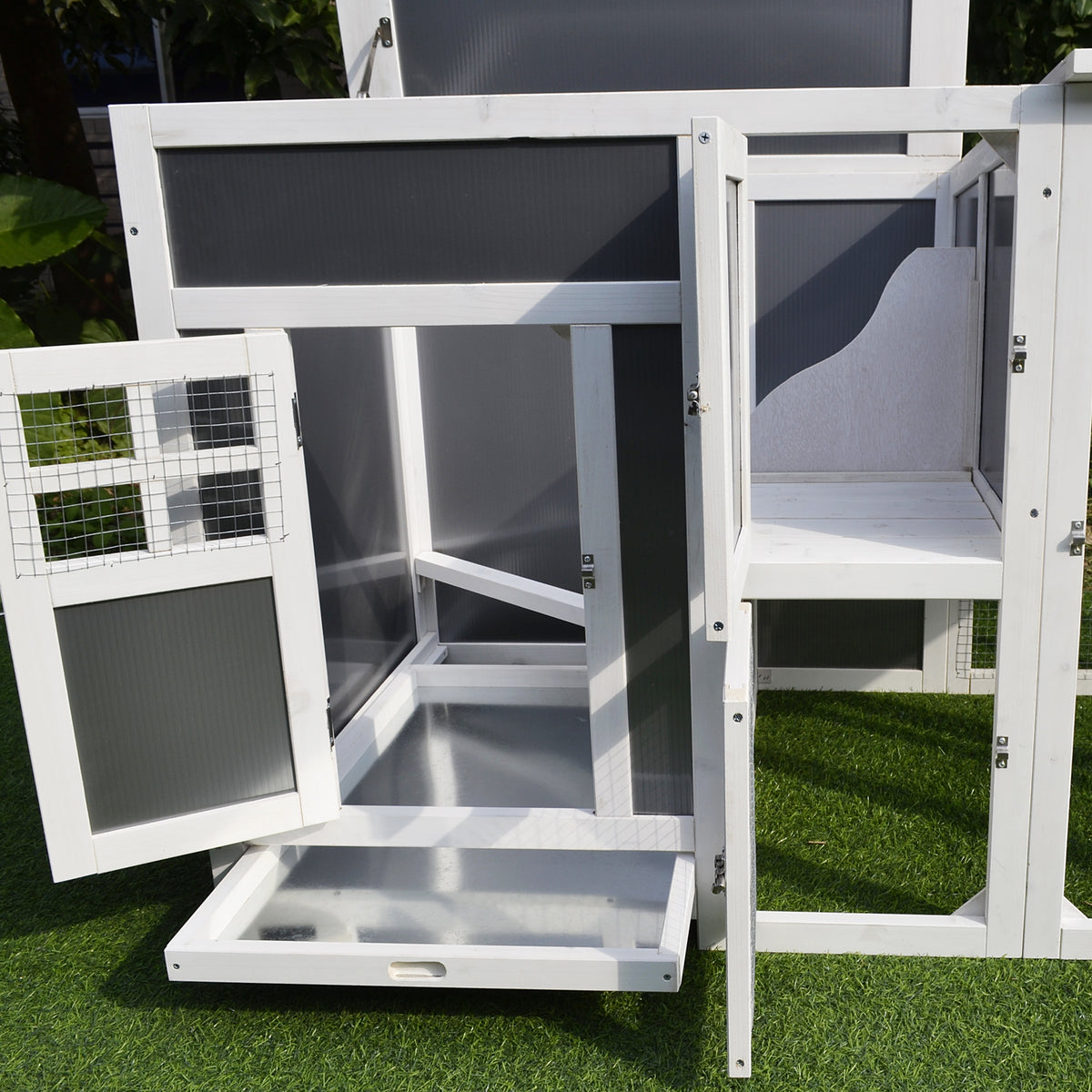 63" Grey Wooden Chicken Coop with PC Roof & Nesting Box