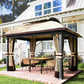 11' x 13' Patio Gazebo, Double Roof Outdoor Gazebo Canopy with Netting & Curtains, Galvanized Metal Frame, Khaki