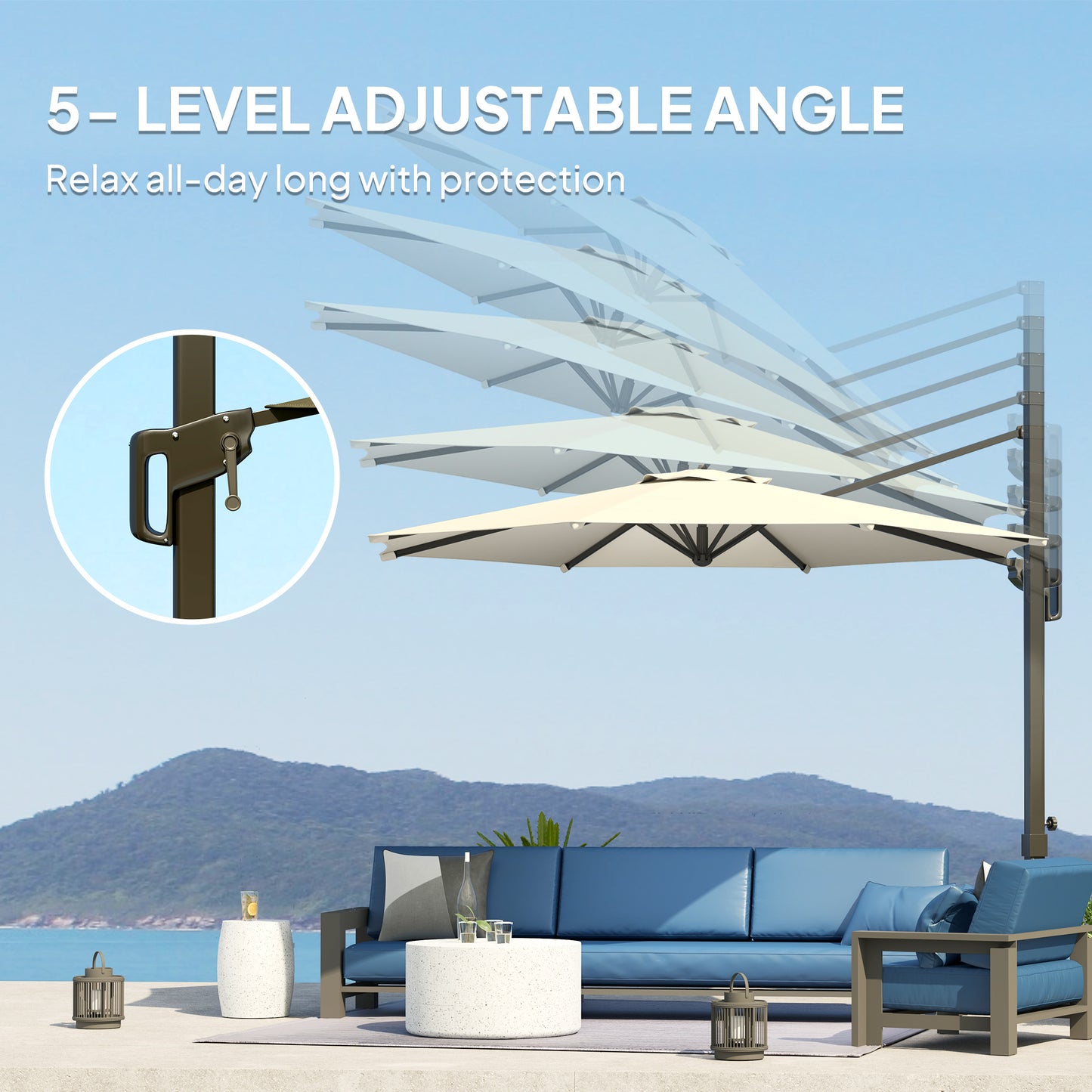 10' Offset Patio Umbrella Cantilever Umbrella with Aluminium Pole 360° Rotation and Tilt Adjustment, White