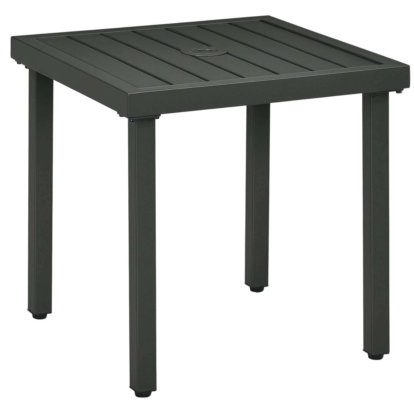 Outdoor Side Table, Patio End Table with Umbrella Hole, Small Coffee Table with Steel Frame for Balcony, Black
