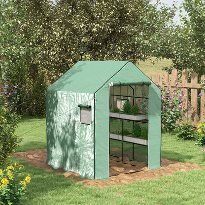4.6' x 4.7' x 6.2' Green Greenhouse with 8 Shelves & PE Cover