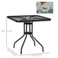 Square Patio Dining Table with Umbrella Hole Tempered Glass Top Outdoor Dining Table for Garden Balcony Black