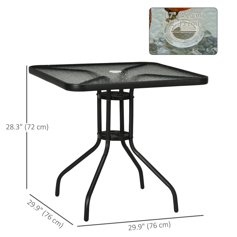 Black Square Dining Table with Glass Top and Umbrella Hole