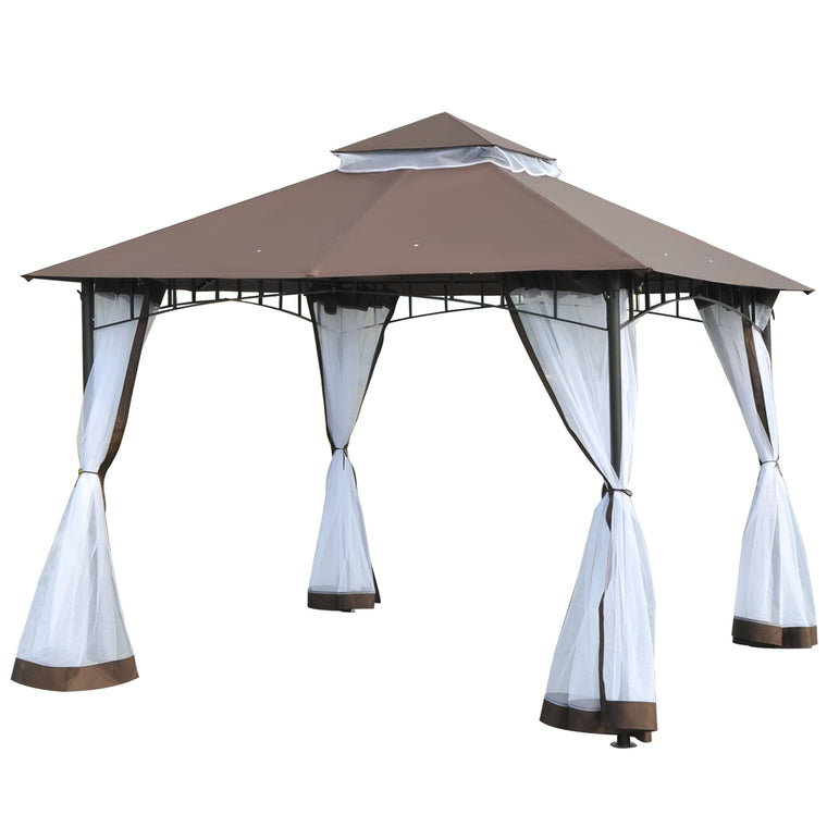 10' x 10' Coffee Double-Tier Gazebo with Metal Frame