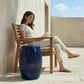 12" Steel Patio End Table, Round Hollow Drum Side Table, Accent Table for Indoor and Outdoor, Navy Blue