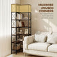 6-Tier L-Shaped Bookshelf, Freestanding Corner Bookcase with Metal Frame, Rustic Brown